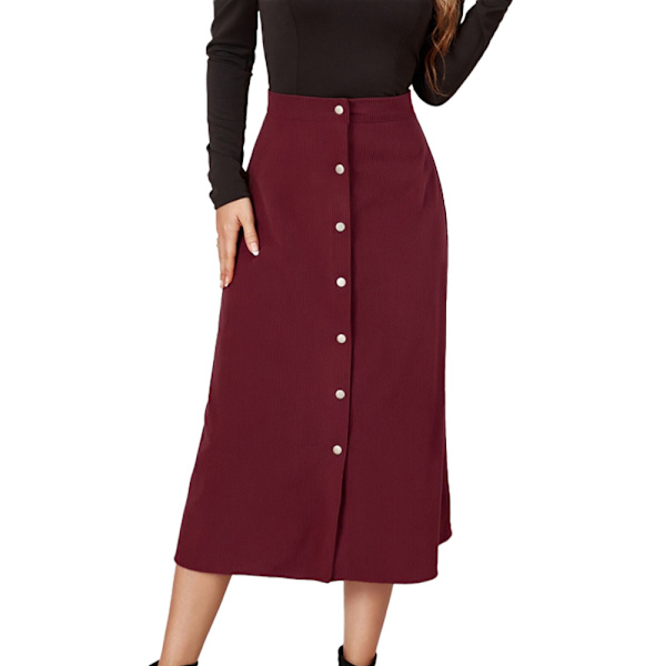 Kvinnors hög midja gunga utsvängd casual skater kjol Burgundy,L