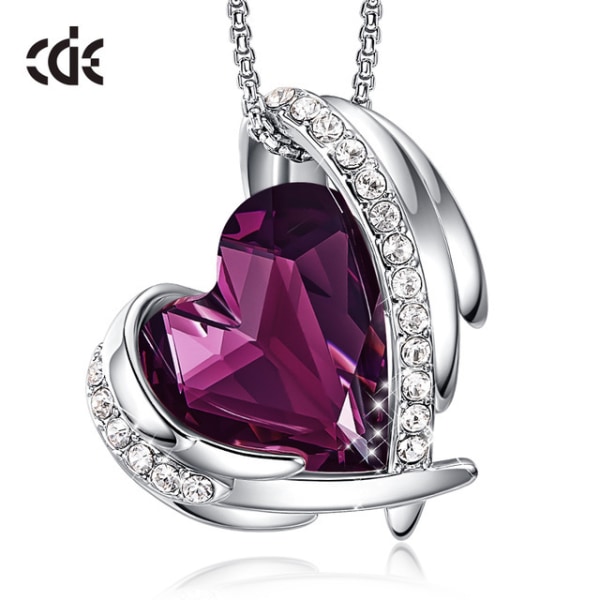 Heart Pendant Necklace Women Silver Tone Rose Gold Tone Crystal Gifts For Women Birthday/Anniversary/Party Platinum Purple