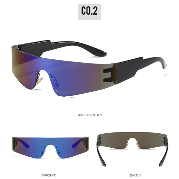 Futuristiske Visor Punk Solbriller Rammeløse Ét Stykke Briller Spejlede Nuancer Kvinder Mænd