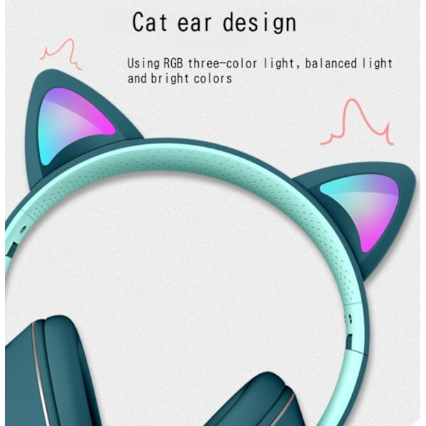 Støjreduktionsbånd hvede RGB lysende katteøre headset kablet headset gaming computer learning headset headset Mørkegrøn