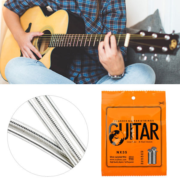 6 stk/sett nylon slitesterke klassiske elektriske gitarstrenger NX-serie (NX35)