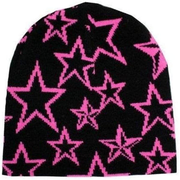 Strikhue til mænd og kvinder - Kvalitetshue - Varm hue - Harajuku Beanie - Gotisk edderkoppemønster - Uldakryl Y2k strikket hue PINK