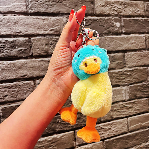 Söt liten docka, parväska hänge, plyschleksak docka nyckelring, docka hänge Plush Head Cover Duck Dinosaur