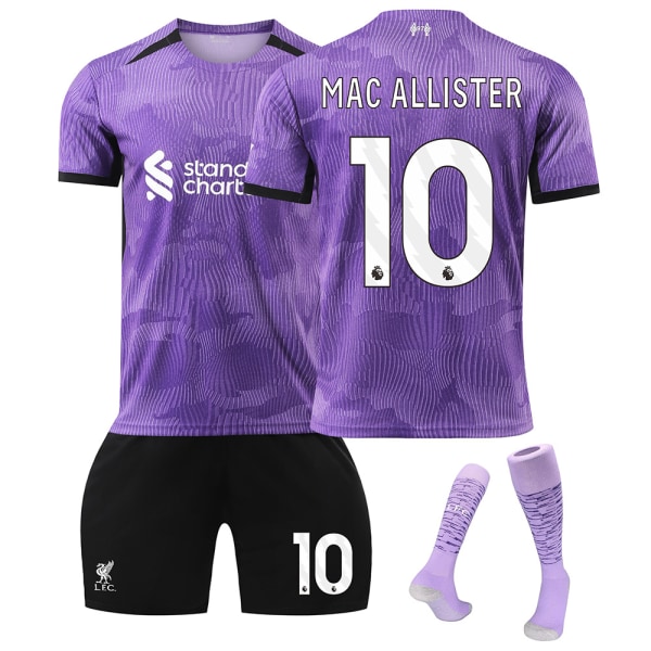 Liverpoolin 2. vieraspelipaidan lasten jalkapallopaita setti sukilla 2023-2024 - Nro 10 MAC ALLISTER #22 No.10 MAC ALLISTER #22
