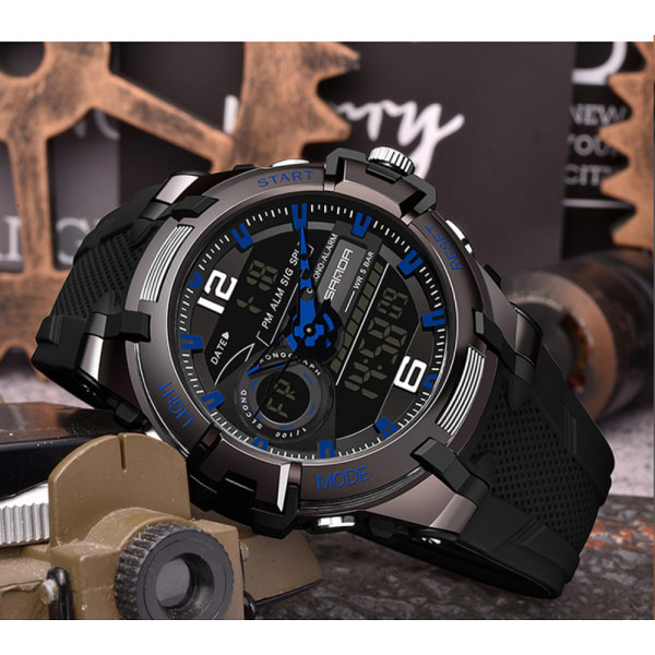Digital watch för män, stor ansiktsurtavla 50M vattentät elektronisk multi för män Tactics LED Alarm Stoppur（Blå）