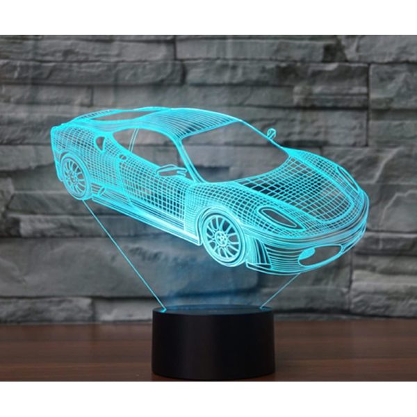 WJ 3D Luksusbil Fjernkontroll 16 Farger Nattlys Illusjon Akryl LED Bordlampe Sengelampe Barn Soverom Skrivebord Dekor Bursdagsgaver Leke for Barn