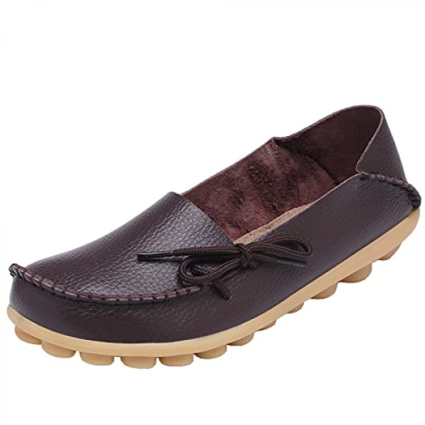 Moccasiner for kvinner, casual slip-on dress moccasiner for kvinner, komfortable skinnsko for kjøring, utendørs flatsko for gåing ---- Kaffe (størrelse 39)