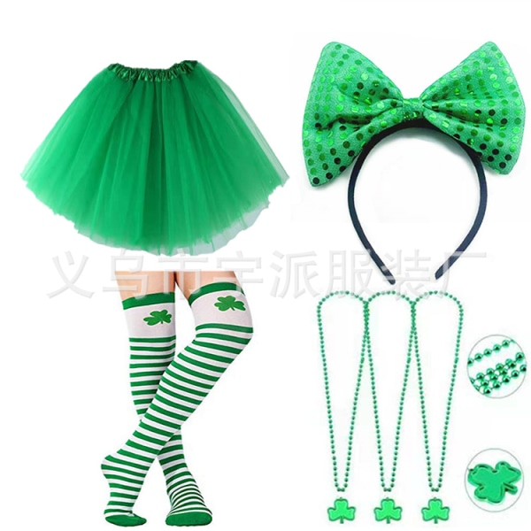 St. Patrick's holiday nytt set irländskt grönt klöver pannband strumpor kjol kombo set