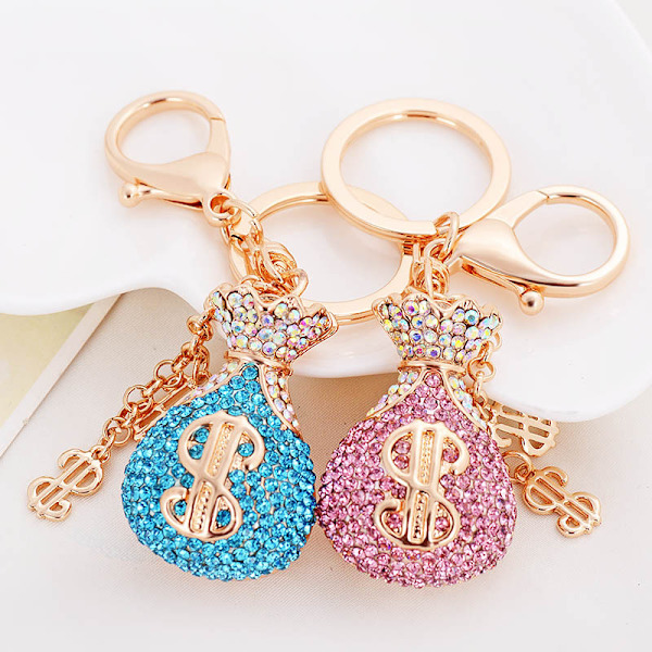 Dollar Symbol Form Nøglering Nøglering Funklende Krystal Rhinestones Nøglekæde Kreative Gaver Tilbehør(søblå,2STK)