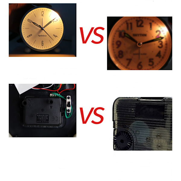 Analog väckarklocka, 4 tum super tyst icke tickande liten klocka med nattljus, batteridriven, enkel design, för sovrum, sängbord, skrivbord-röd