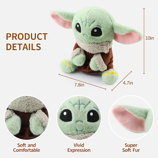 Baby Yoda Plyschleksaker Stoppade Baby Yoda Plysch Söta Yoda Dockor för Barn Stoppade Djur Reseleksaker för Barn (10 tum)