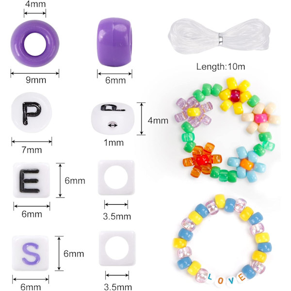 3960 st Pony Beads för vänskapsarmband Tillverkningssats 48 Färger Kandi Beads Set, 2400 st Plast Regnbåge Bulk och 1560 st Bokstavspärlor Gold