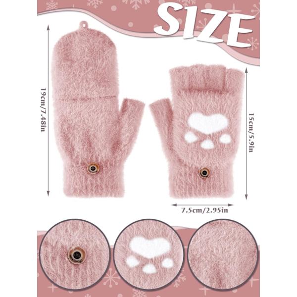 3 Par Vinter Fingerlösa Vantar Varma Omvandlingsbara Vantar Klaffskydd Katt Tass Vantar för Kvinnor Kallt Väder Cosplay (Ljusgrå, Pin