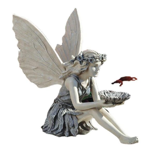 Solsikkefeen Have Statue Fuglefoder, 6,8\" Bx4,9 Dx8,1 H, To-tonet Sten