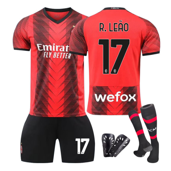 23/24 AC Milan Hemmafotbollströja Set med Strumpor och Skydd No.17 R.LEAO Children's size 18