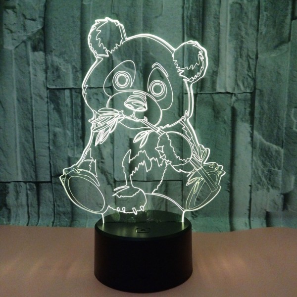 JUSTUP Giant Panda Bear 3D Illusion Lamps 7 Fargeskiftende Berøringstabell Desk LED Nattlys Flott Gaver til Barn