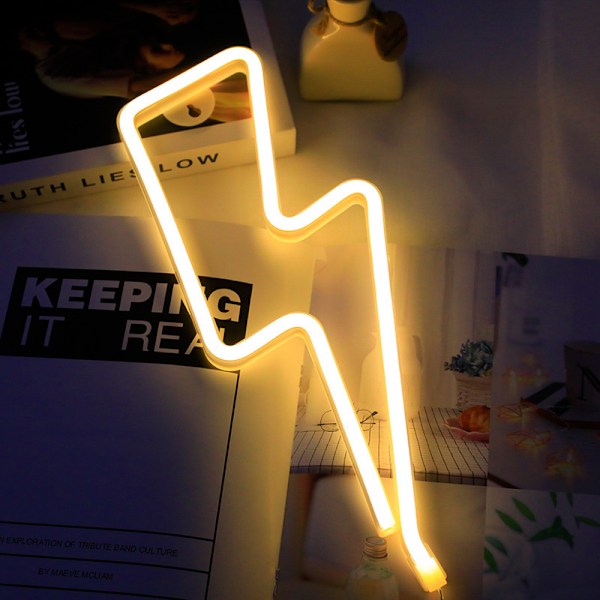 Neon skylt blixt Neonljus skylt för väggdekor, USB eller batteridriven rosa LED blixt Neon skyltar（Varm vit）