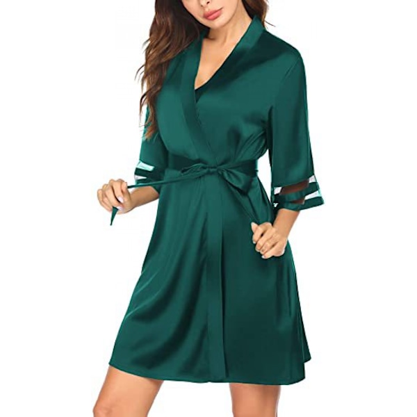 Dame Satin Robe Letvægts Kimono Badekåbe Bell Sleeve Brudepige Brud Festkjoler ----- Grøn （Størrelse L）