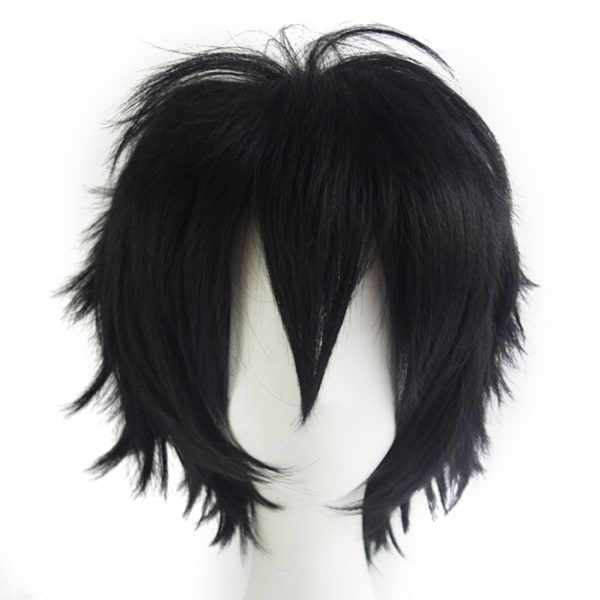 Unisex Anime Kort Cosplay Paryk Med Pandehår Varmebestandig Hår, Sort