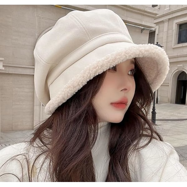 Fleecefodrad Beret för Kvinnor Fleece Bucket Hat Målarhatt Newsboy Cap Varm Fiskehatt för Kallt Vinter Present 2024