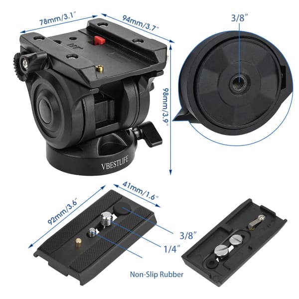 Kamera videokamera stativhode Fluid Drag Pan/Tilt-hode med hurtigutløserplate