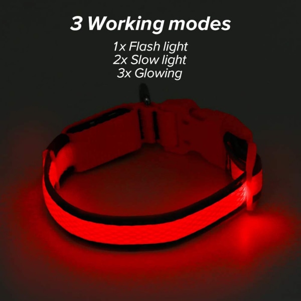 LED-hundhalsband, USB uppladdningsbart Light Up-hundhalsband, justerbart bekvämt mjukt mesh -säkerhetshundhalsband för små, medelstora, stora hundar，Röd，L