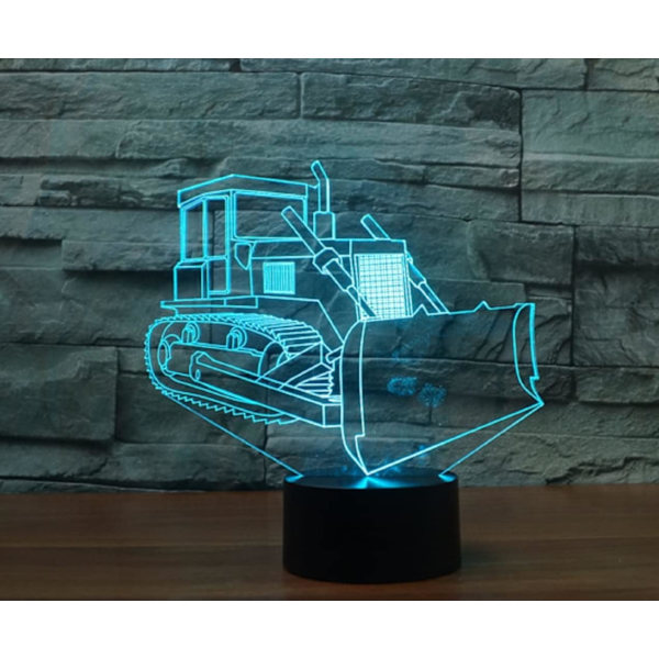 3D Bulldozer Bil Fjernkontroll 16 Farge Nattlys Illusjon Akryl LED Bordlampe Sengelampe Barn Soverom Skrivebord Dekor Bursdagsgaver Leker for Barn