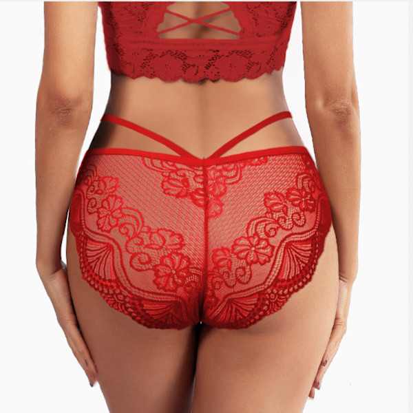 Underkläder Bomullstrosor 3-pack T Tillbaka Se Through G-Strings Sexig spets Andas Bikinitrosor Tonåringar Underkläder, Rödbrun, M