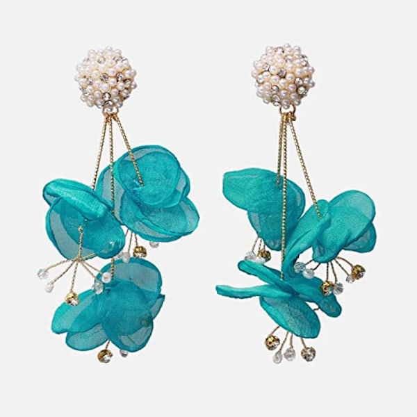 Lange Blomster Perle Vand Diamant Lange Kvast Øreringe Vedhæng Perle Øreringe Blonder Håndlavet Overdrevet Kvast Damer Store (grøn)