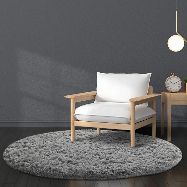 Runda matta i enfärgad design, diameter 80 cm/31,5 tum, mjuk plysch, halkfri, fluffig (grå)
