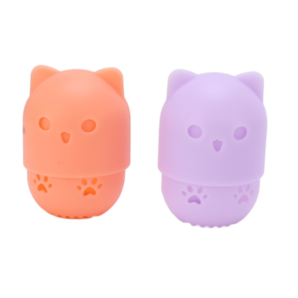 Makeup Sponge Holder Cute Cat Shape Washable Reusable Breathable Hollow Design Makeup Sponge Travel Case Light Orange, Purple