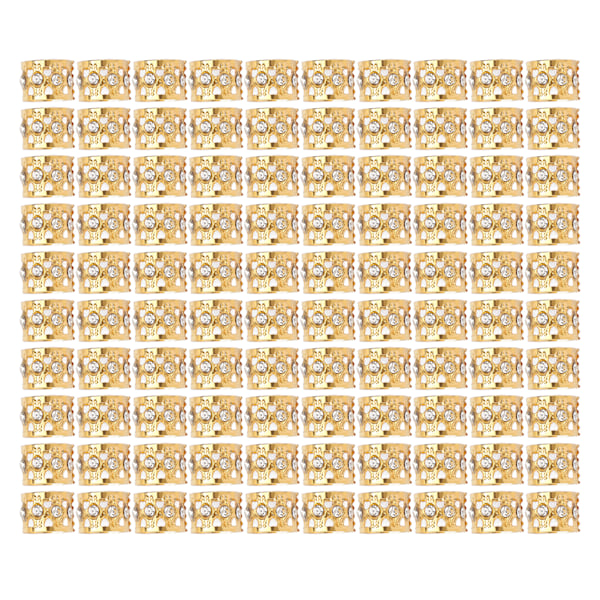 100 stk Dreadlocks Perler Glitrende Rhinestone Mote Hår Flette Ringer for Hårdekorasjon Gull
