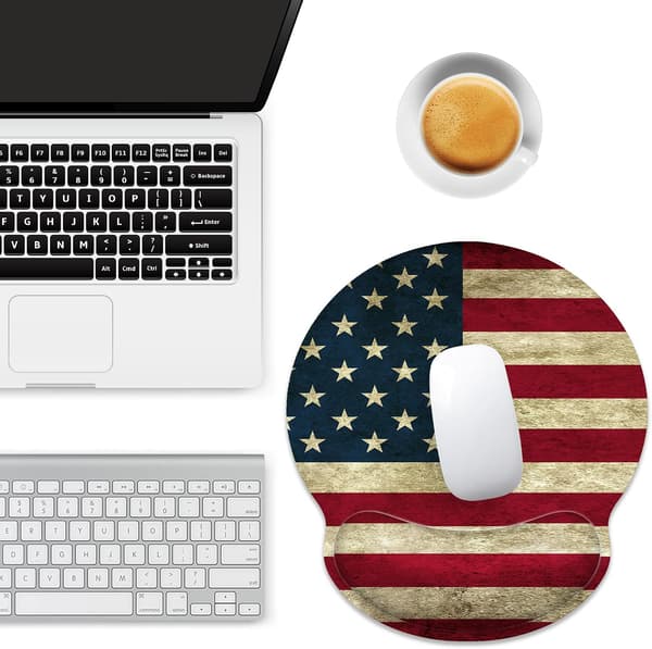 Ergonomisk musematte med håndleddsstøtte, Amerikansk flagg musematte med håndleddsstøtte, Lindre håndleddssmerter Musematte Sklisikker gummibase, Mus