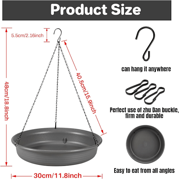 Hængende fuglebad Hængende fuglefoderbræt - WJGarden Fuglebad Fuglefoderplade Hængende bakke Fuglebadsbakke Hængende fuglebad eller fuglefoder