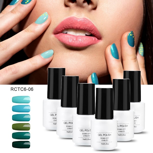 6 st 7 ml Nagellack Glitter Glans Avtagbar Långvarig UV LED Gellack Manikyr (RCTC6-06)