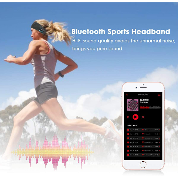 Unimaku Bluetooth-kuulokkeet nukkumiseen, ultrapehmeä hihna sivuilla nukkuville, urheiluun, juoksuun ja lenkkeilyyn (musta)