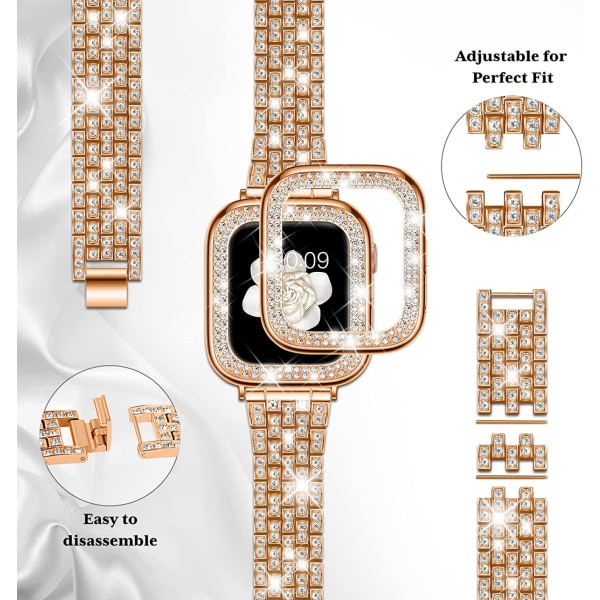 Kompatibelt Apple Watch Band med case Series iwatch6/5/4/3/2/1, Bling Full Diamond Rhinestone Women Girl, Rosegold (40 mm)