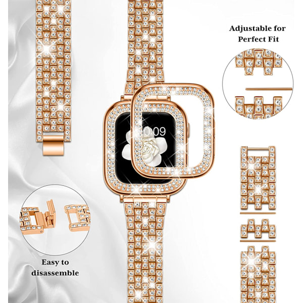 Yhteensopiva Apple Watch -ranneke kotelolla Series iwatch6/5/4/3/2/1, Bling Full Diamond Rhinestone Naiset Tyttö, Rosegold(40mm)