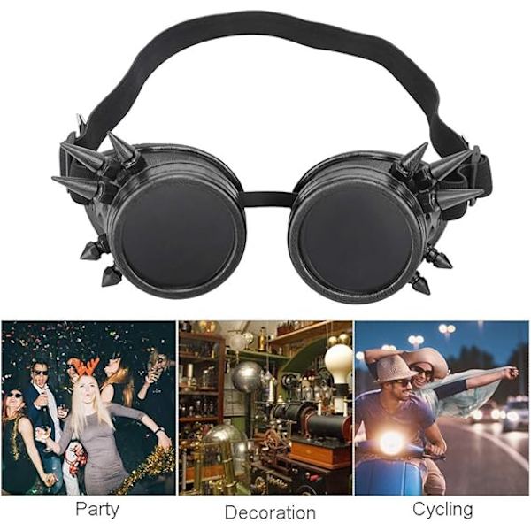 Pyöräilylasit Vintage-Aurinkolasit Steampunk-Lasit Tuulenpitävät Moottoripyörälasit Ajamiseen Pyöräilyyn Kalastukseen (Musta)