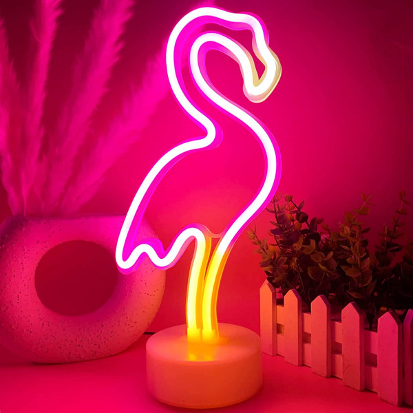 Flamingo Neon-kyltti, vaaleanpunainen flamingo-lahja naisille, LED-neonvalokyltti makuuhuoneeseen, flamingo-valo tyttöjen huoneen sisustukseen, USB/paristo