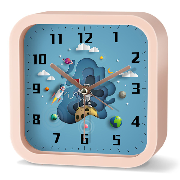 Cute Astronaut Alarm Clock/13cm Kids Alarm Clock/Battery Powered/Silent No Tick/Round Decoration for Boys & Girls Room