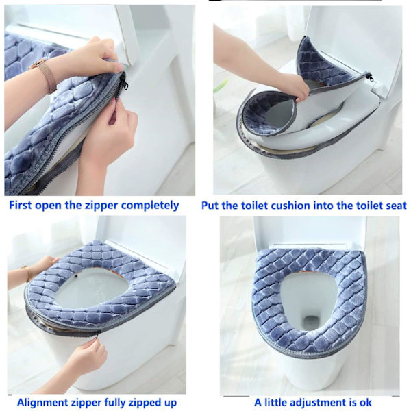 Plysch Förtjockat Toalettsitsöverdrag för Badrum - Mjuk Varmare Tvättbar Pad med Dragkedja, Återanvändbar Snug - Fit Design, Mysig Lila Toile purple