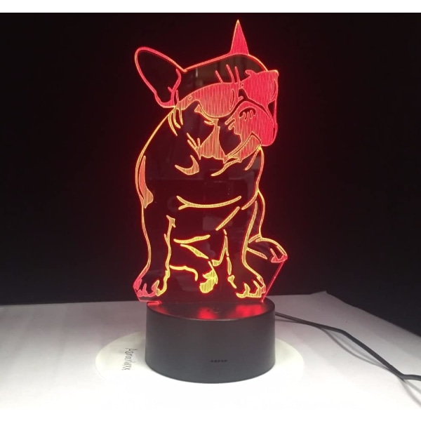 WJ Bærer Solbriller Hund 3D Lampe 7 Farge Led Nattlamper for Barn Touch Led USB Bordlampe Lampara Lampe Sovende Nattlys