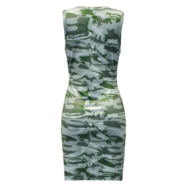 Elegant ärmlös kort klänning för damer med rund hals, knytband i midja stickad cocktailklänning, armygrön (M)