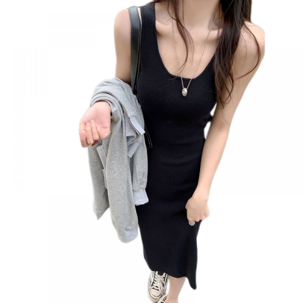 Women's Sleeveless Sweater Dress(Black S)