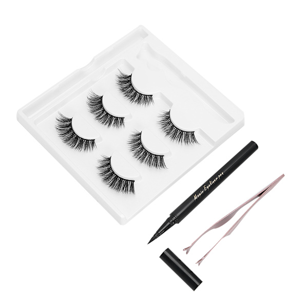 Självhäftande Eyeliner Vattenvätska Eyeliner Falska Fransar Pincett Makeup Verktyg Set (E69 Svart Ask)