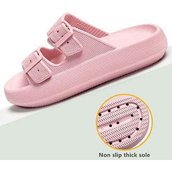 Unisex Comfort Soft Slides, Dobbelt Spænde Justerbare EVA Flade Sandaler, Letvægts Slip on Hjemmesko（Sakura Pink）