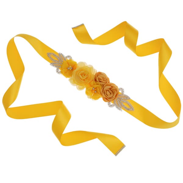 Brudebelte med blomster, perler og strass, gult