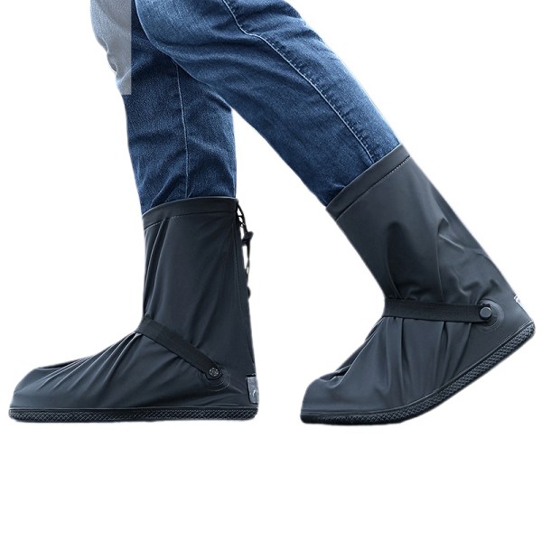 PVC-återanvändbara vattentäta skoöverdrag, tvättbara regnskoskydd med dragkedja för män kvinnor-svart（M)