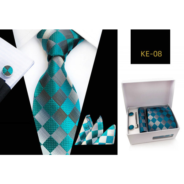 Set för män Silkeslen slips Fyrkantiga fickor Knytklämmor Manschettknappar för män, KE—08